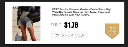 DEAT Fashion Destroyed Straight Leg Jeans Women's High Waist Light Blue Wide Leg Denim Pants Summer New 7A4549
