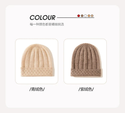 Thickened Outdoor Hat Autumn And Winter Men's And Women's Pullover 100%cashmere Hat With Groove Strip Casual And Warm Woolen Hat