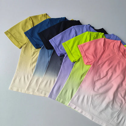 Yoga Top Light Fitting Elastic Quick Drying Sports T-shirt for Women's Personalized Fitness Short Sleeved Summer Thin Style