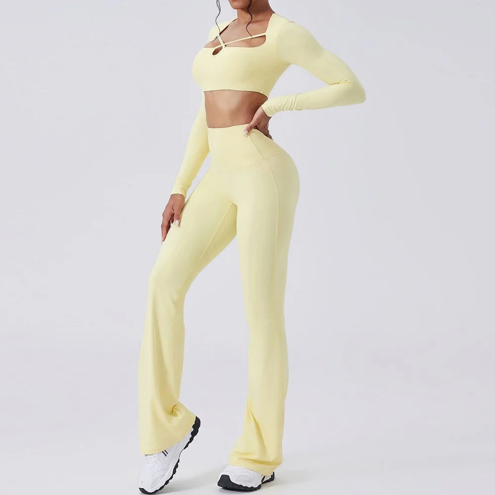 Cloud Hide Brown Yoga Suit Gym Woman Fitness Set Long Sleeve Sports Tracksuit Top Pants Workout Pilates Outfits Running Clothes