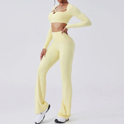 Cloud Hide Brown Yoga Suit Gym Woman Fitness Set Long Sleeve Sports Tracksuit Top Pants Workout Pilates Outfits Running Clothes