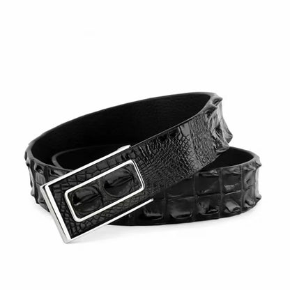 Genuine luxury brand men's belt made of real crocodile leather, featuring a retro-casual buckle, perfect for pairing with jeans.