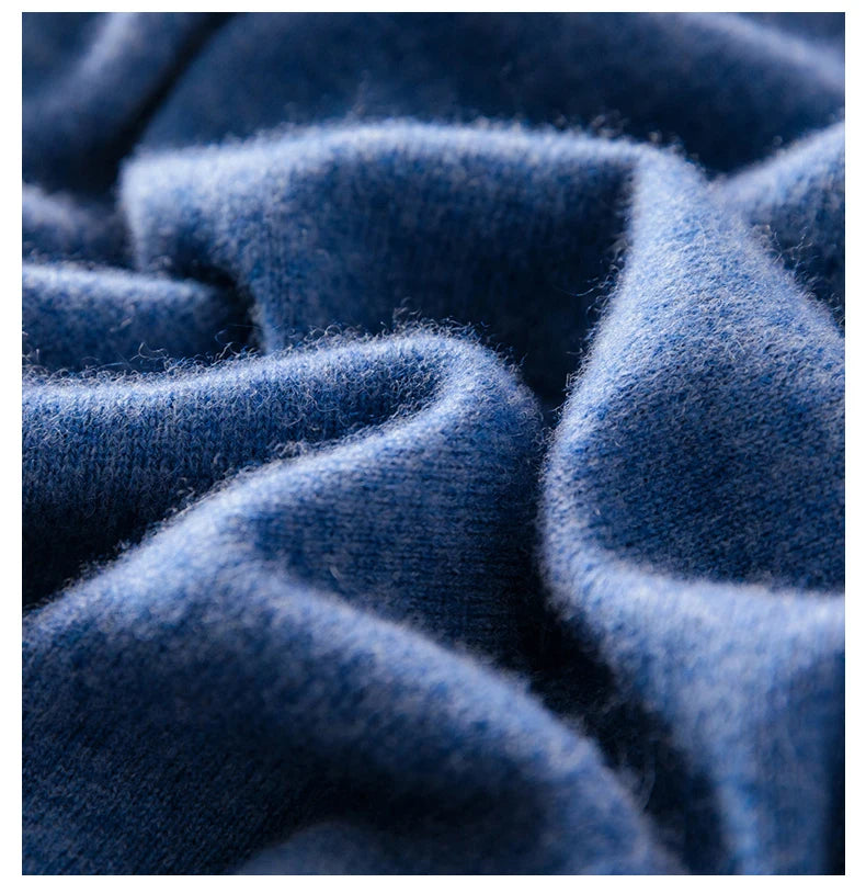 High-end 100% Cashmere Pullover for Men Mock Collar Thick Sweater Autumn Winter Knitted Jumper Warm Clothing Smart Casual Top