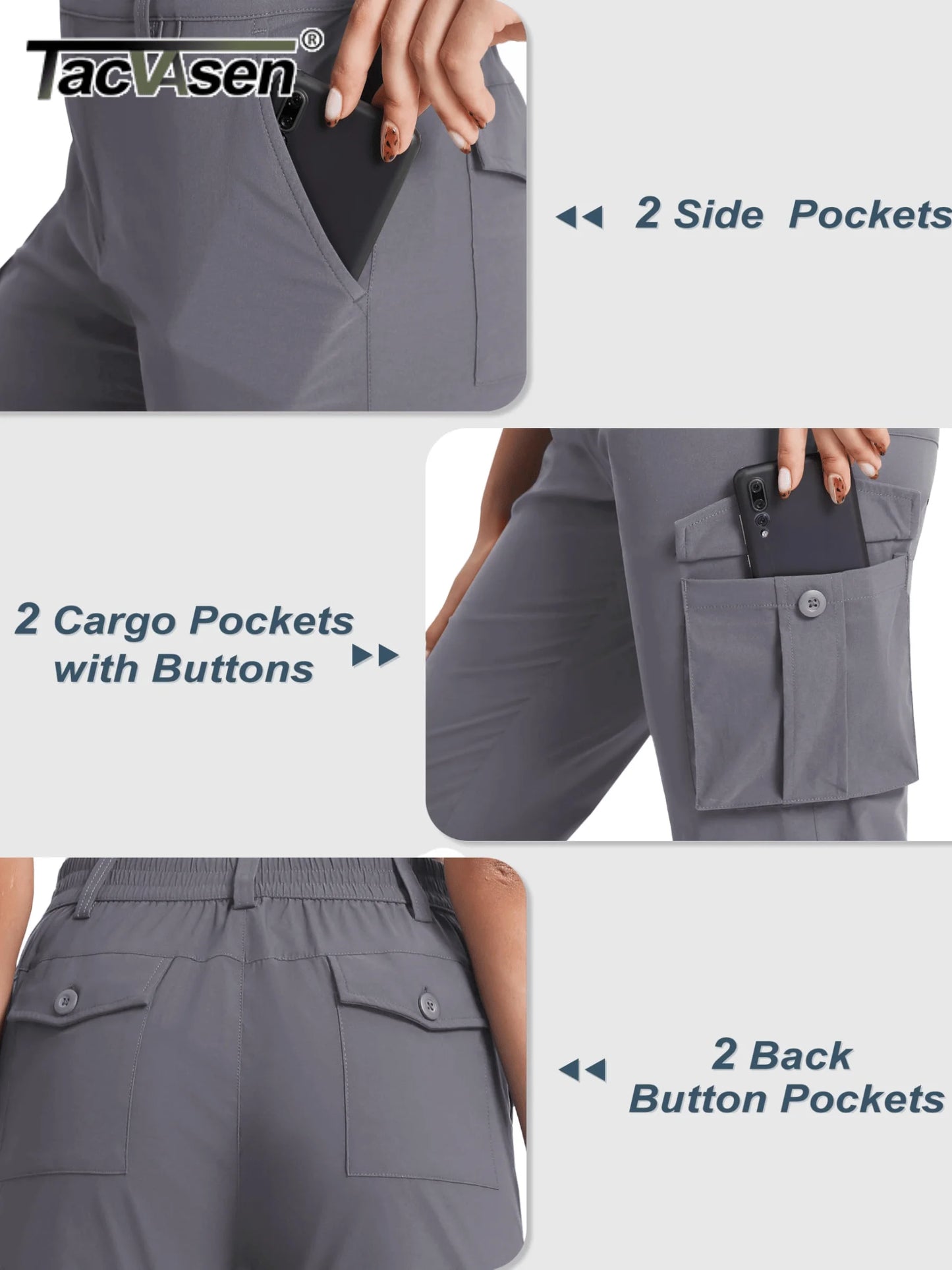 TACVASEN Summer Quick Dry Cargo Capri Pants Womens Outdoor Hiking Knee Length Joggers Lightweight Waterproof Shorts 6 Pockets