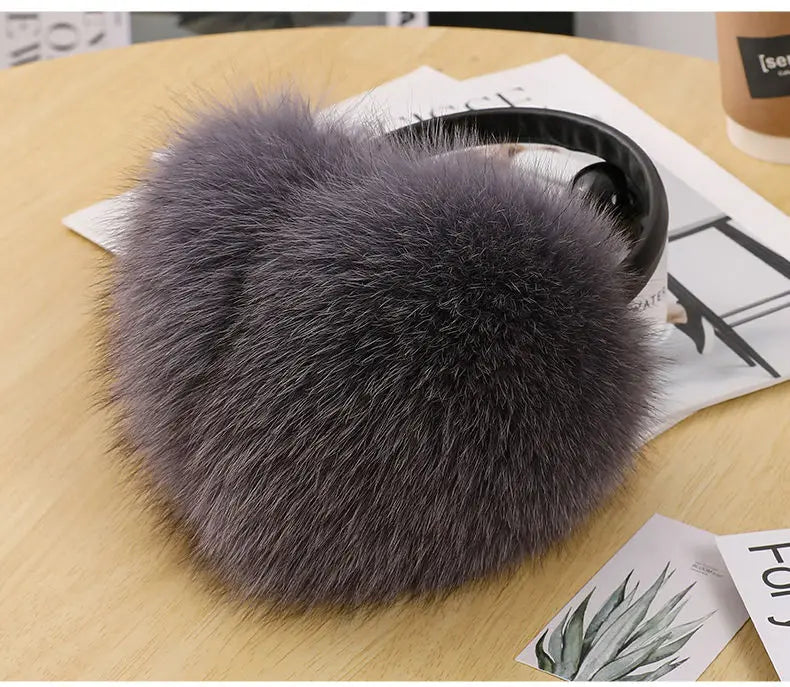 New Arrival Women 100% Real Fox Fur Ear Cover Plush Genuine Fox Fur Earmuff Winter Lady Big Pompoms Fox Fur Fluffy Earmuffs Warm