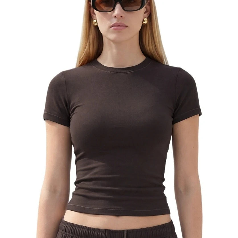 Custom LOGO women's spring summer new 200G high-elastic short slim-fit short-sleeved trousers casual sports two-piece set