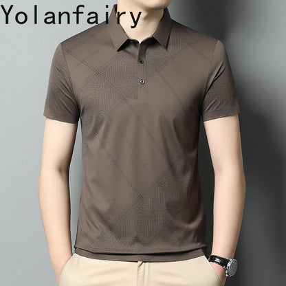 YOLANFAIRY Mulberry Silk T Shirt Men Polo Shirt Mens Shirts Short Sleeves Polos Hombre Manga Corta Summer Mens Clothing 2024