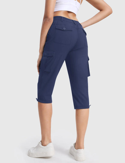 TACVASEN Summer Quick Dry Cargo Capri Pants Womens Outdoor Hiking Knee Length Joggers Lightweight Waterproof Shorts 6 Pockets