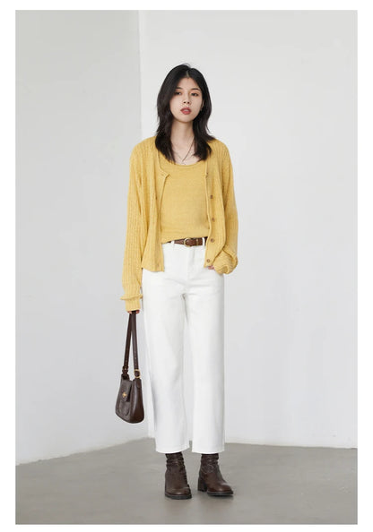 CHIC VEN Women Pants White Slim High Waisted Cotton Straight Leg Casual Slim Leg Jeans Girl Trouser Spring Autumn 2025