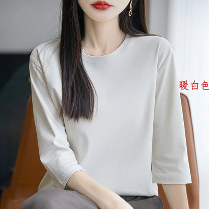 Spring And Summer New White Mercerized Cotton Short Sleeve T-Shirt Feminine Joker Cotton Cropped Sleeve Bottoming Shirt
