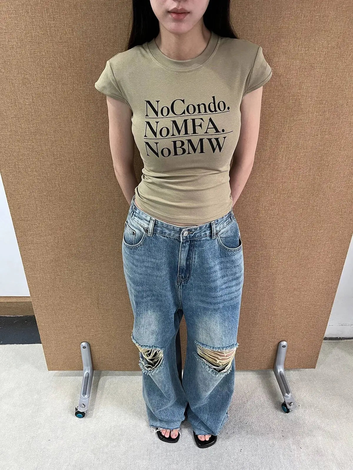 DEAT Fashion Ripped Straight Blue Jeans Women's High Waist Streetwear Denim Pants Summer New 7A4060