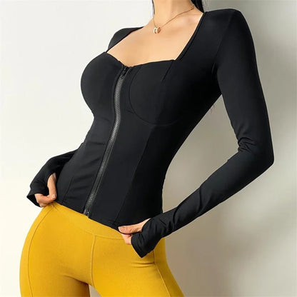 Cloud Hide SEXY Zipper Sports Jacket for Women Long Sleeve Black Yoga Shirt Gym Fitness Coat Running Autumn Winter Workout Top