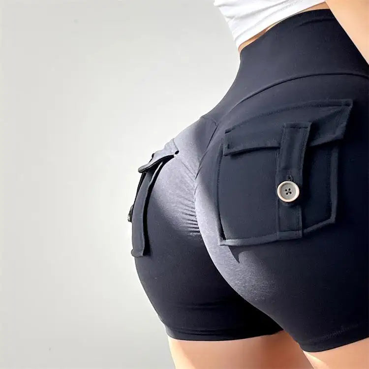 TRY TO BN Women Sport Shorts Pockets Gym Sexy High Waist Workout Push Up Booty Scrunch Biker Shorts Pants Fitness Cycling Tights
