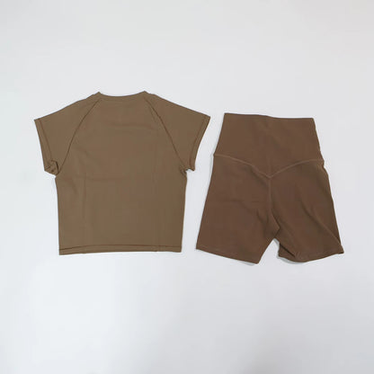 Summer Women's Two-Piece Fitness Set Woman's Short-Sleeve Quick-Dry Yoga Wear for Outdoor Running Sports Female 2Pcs Suit