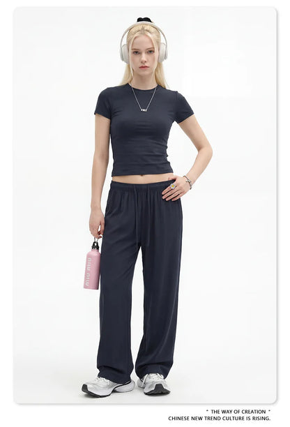Custom LOGO women's spring summer new 200G high-elastic short slim-fit short-sleeved trousers casual sports two-piece set