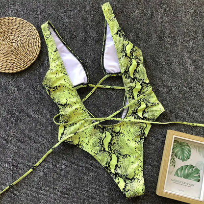 Sexy Bandage Wrap Around Tummy Cut Out Deep V Monokini One Piece Swimsuit Women Swimwear Female Bather Bathing Suit Swim V1037