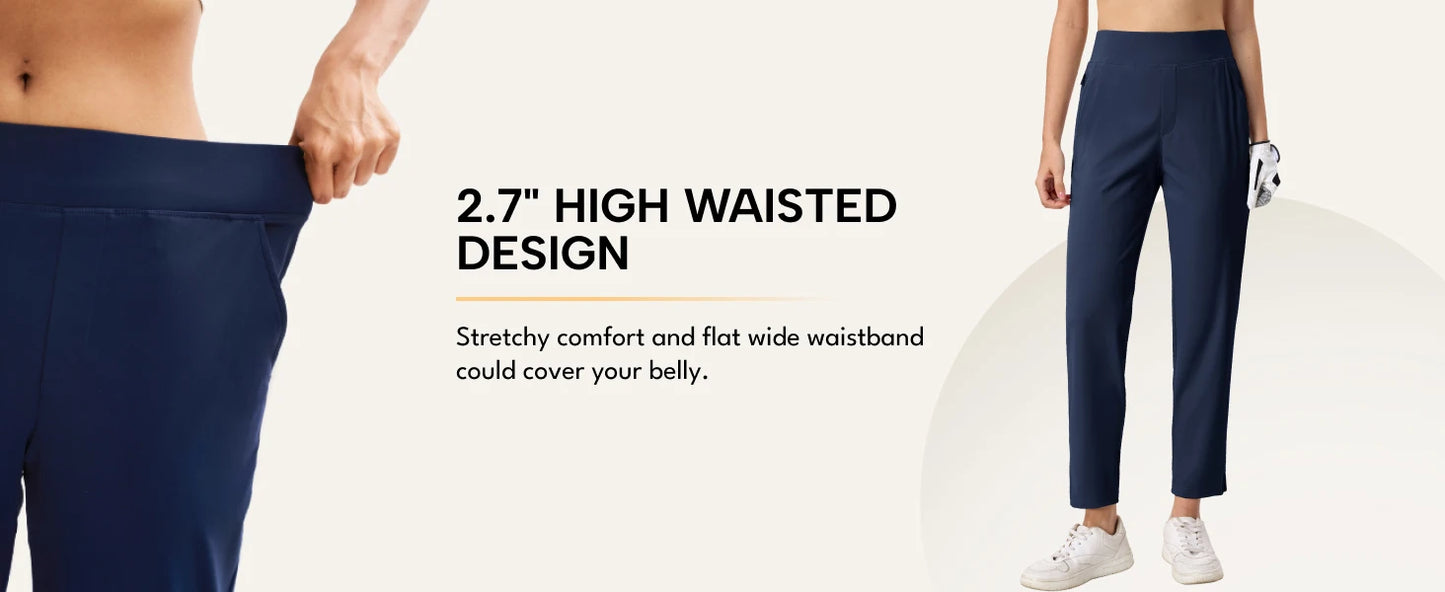 TACVASEN UPF 50+ Golf Pants Women's Lightweight Quick Dry Stretch Pants High Waisted Work Athletic Casual Pants 5 Pockets