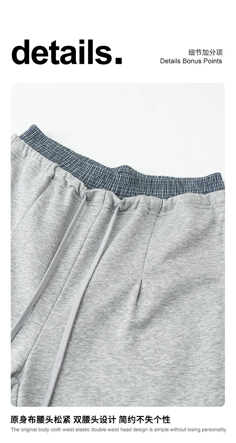 Custom LOGO Men's 2025 Summer 280G American Neutral Wind Splicing Double Waist Wide Leg Pants Sports Straight Couple Sweatpants