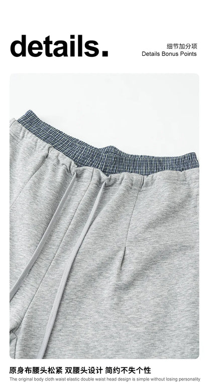 Custom LOGO Men's 2025 Summer 280G American Neutral Wind Splicing Double Waist Wide Leg Pants Sports Straight Couple Sweatpants