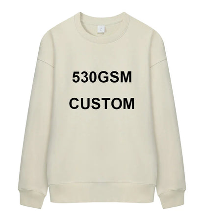 530GSM 100% Cotton DIY LOGO BRAND  French Terry High-end Heavy Weight Winter Pullovers Thick Drop-Shoulder Sweatshirt Hoodies