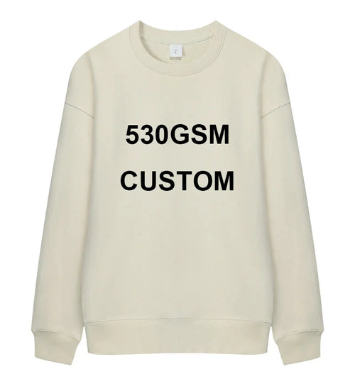 530GSM 100% Cotton DIY LOGO BRAND  French Terry High-end Heavy Weight Winter Pullovers Thick Drop-Shoulder Sweatshirt Hoodies