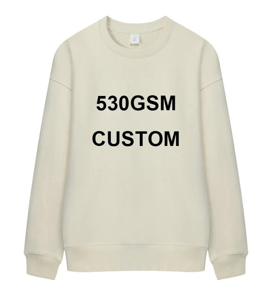 530GSM 100% Cotton DIY LOGO BRAND  French Terry High-end Heavy Weight Winter Pullovers Thick Drop-Shoulder Sweatshirt Hoodies