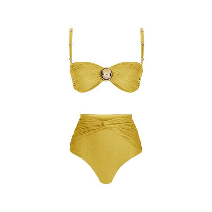 S - XL With Skirt Female Swimsuit High Waist Bikini Women Swimwear Three-pieces Bikini set Padded Bather Bathing Suit Swim V6355