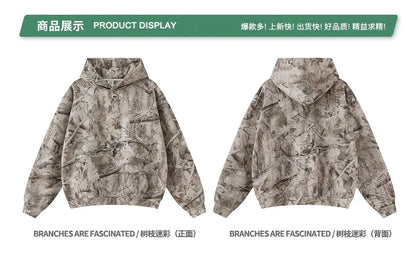 Custom LOGO men's new 340G heavy autumn and winter American camouflage fleece hooded sweatshirt jacket shorts set