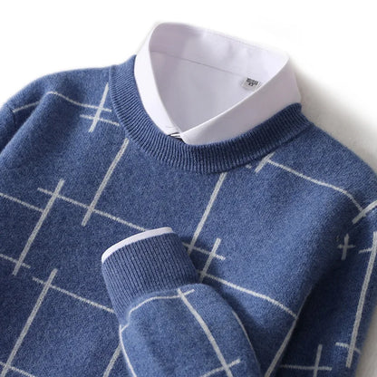 Autumn/Winter 100% Pure Wool Men's O-Neck Thick Business Sweater Loose Casual Wool Knit Bottoming Shirt Men's Sweater