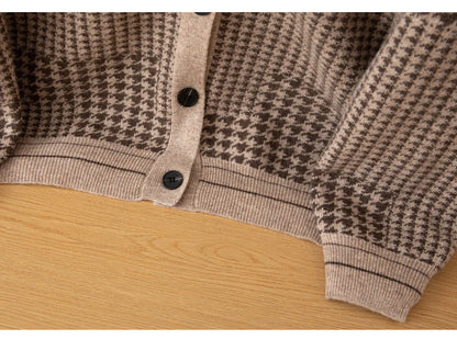 Men's V-Neck Cardigan Business Casual Jacquard Thickened Jacket 100% Merino Wool Knit Coat Autumn Winter Warmth Men's Clothing