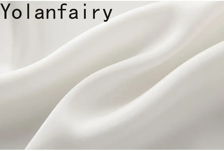 YOLANFAIRY 93% Real Mulberry Silk Shirts for Women Spring 2026 Elegant Solid Long Sleeve Shirt Woman Top Ribbon OL Blouses Trend