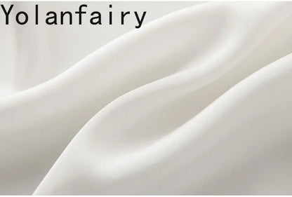 YOLANFAIRY 93% Real Mulberry Silk Shirts for Women Spring 2026 Elegant Solid Long Sleeve Shirt Woman Top Ribbon OL Blouses Trend