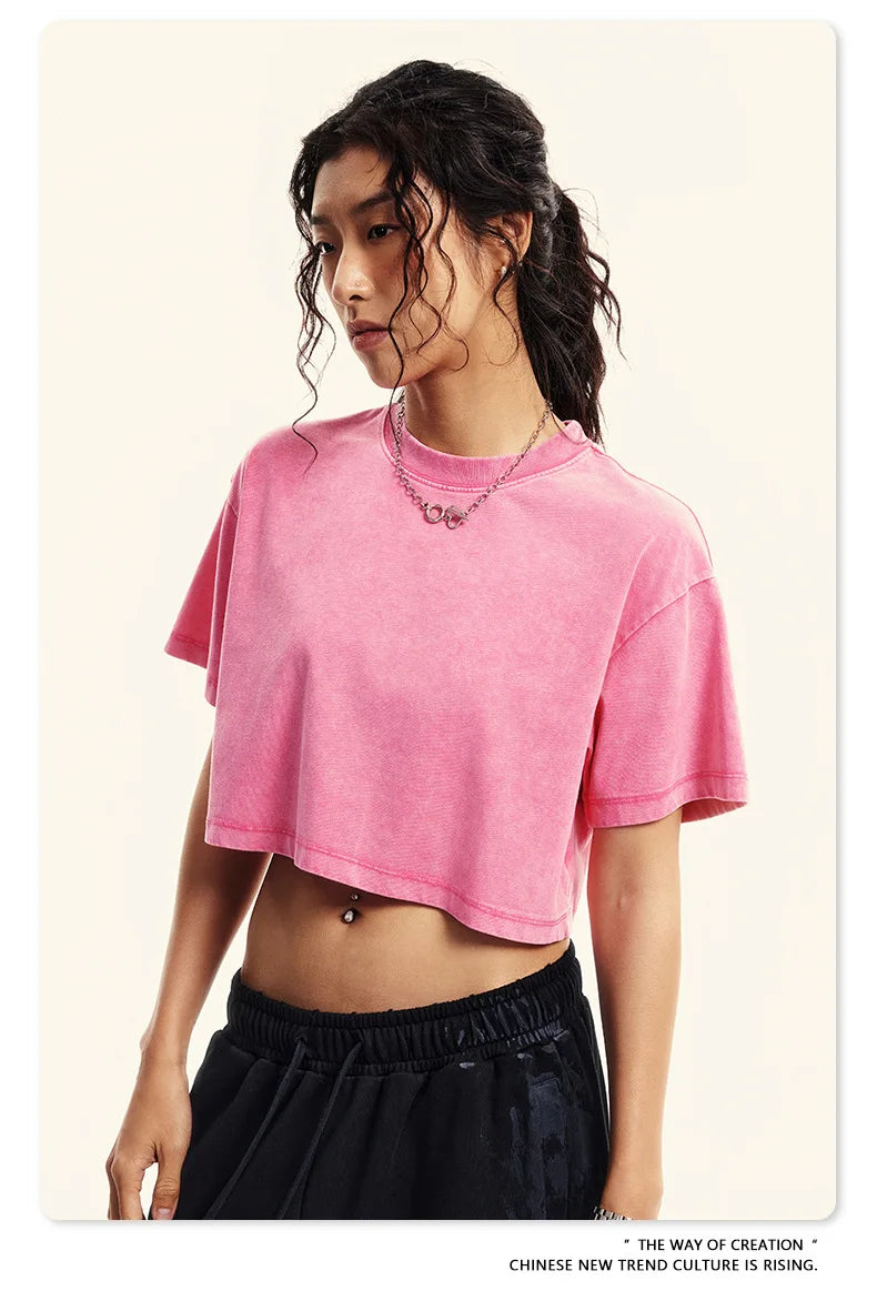 Custom LOGO women's 230G spring summer  open-button top Spice Girl loose short sports cotton polyester short-sleeved t-shirt