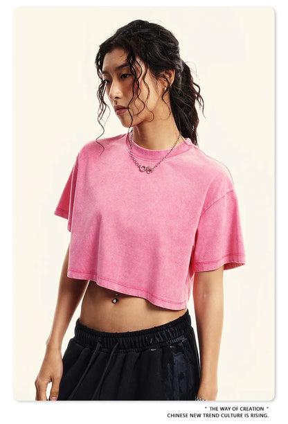 Custom LOGO women's 230G spring summer  open-button top Spice Girl loose short sports cotton polyester short-sleeved t-shirt