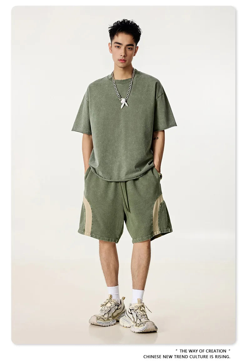Customized LOGO men's summer European and American hip-hop style splicing contrasting shorts loose straight five-point pants