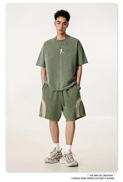 Customized LOGO men's summer European and American hip-hop style splicing contrasting shorts loose straight five-point pants