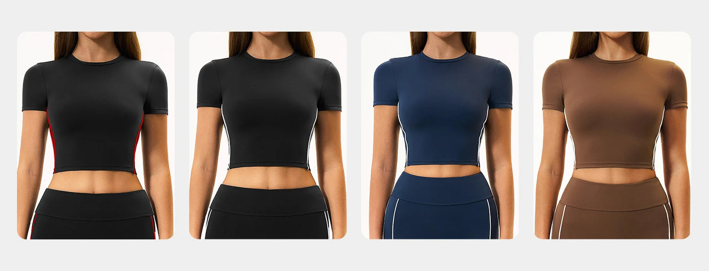 Sexy Women's Yoga Short Sleeve Fitness Sports T-Shirts Gym Clothes Push Up Running Tight Femme Yoga Workout Shirts Active Wear