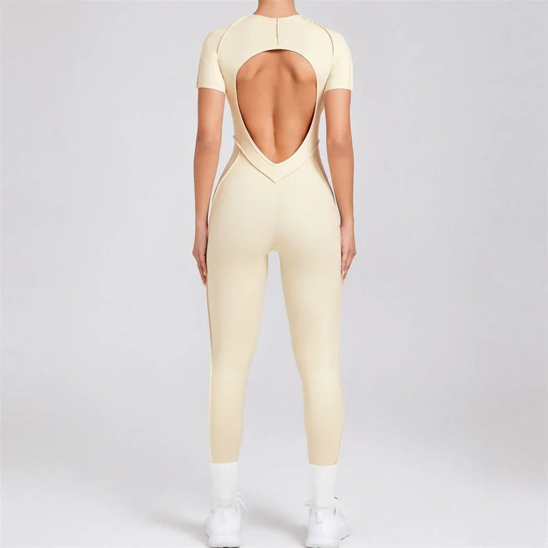 TRY TO BN Sport Jumpsuit Short Sleeves Backless Fitness Yoga Pant Workout Bodysuit One Piece Sportswear Tights Women Gym Clothes