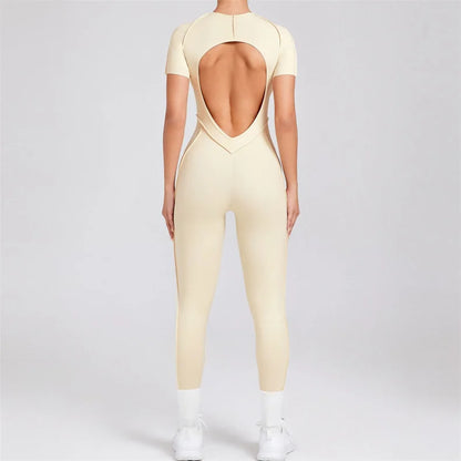 TRY TO BN Sport Jumpsuit Short Sleeves Backless Fitness Yoga Pant Workout Bodysuit One Piece Sportswear Tights Women Gym Clothes