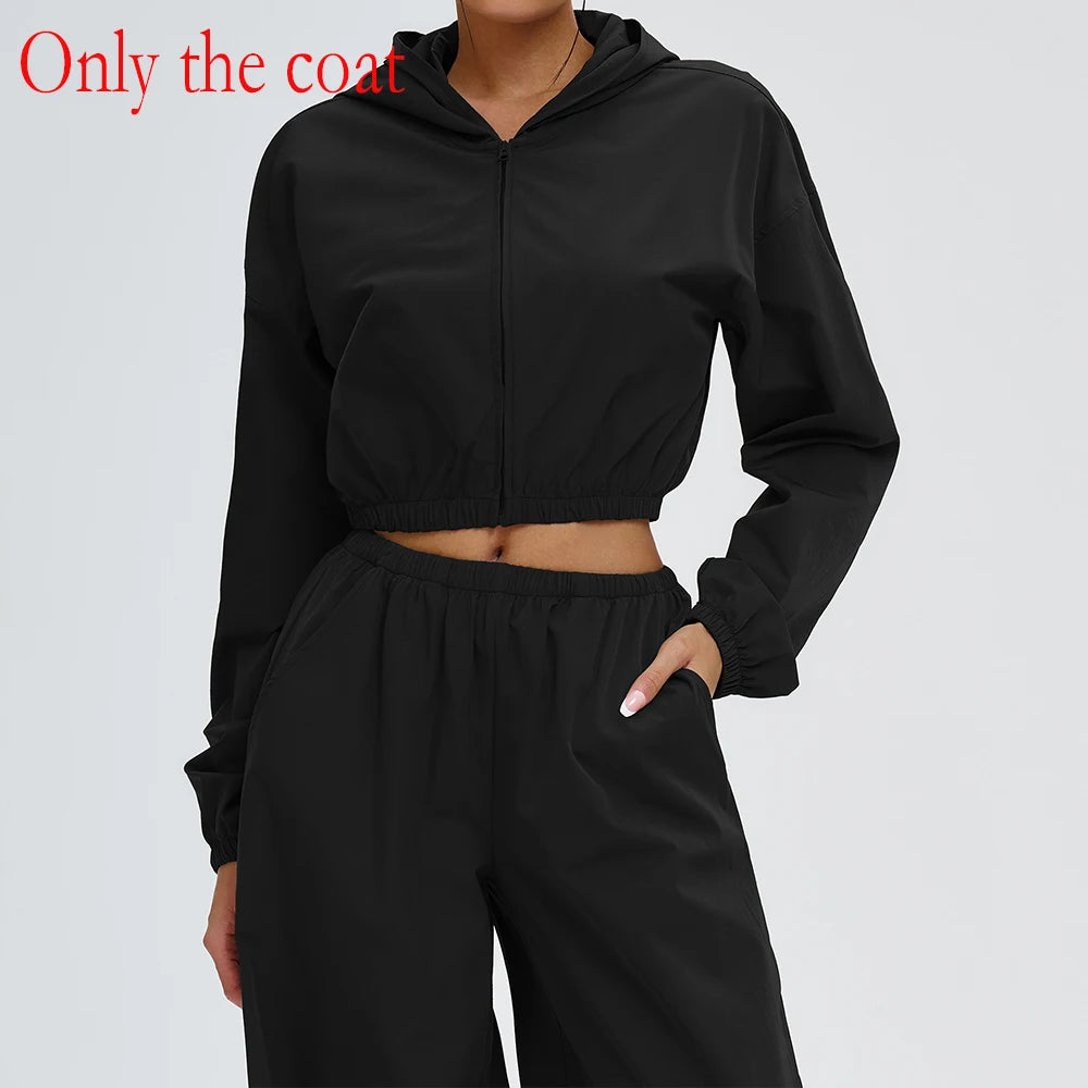 Women Outdoors Sun Protection Yoga Long Sleeve Zipper and Pockets Gym Fitness Jacket Female Running Workout Sports Yoga Shirts
