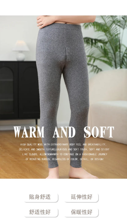 100% Cashmere Knit Leggings Men Winter Wearing Thermal Underwear High Waist Trousers Solid Thicken Elasticity Ankle-Length Pants