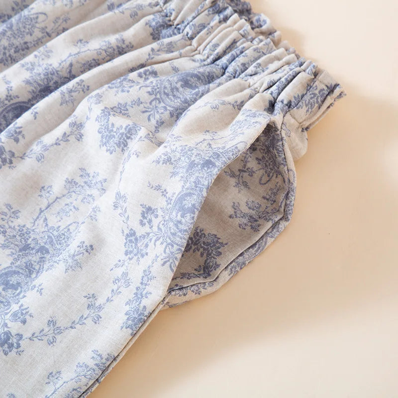 2026 New Spring/Summer Women's Sleeper Pants 100% Cotton Gauze Thin Sweet Lace Floral Loose Wide Leg Home Pants lounge wear