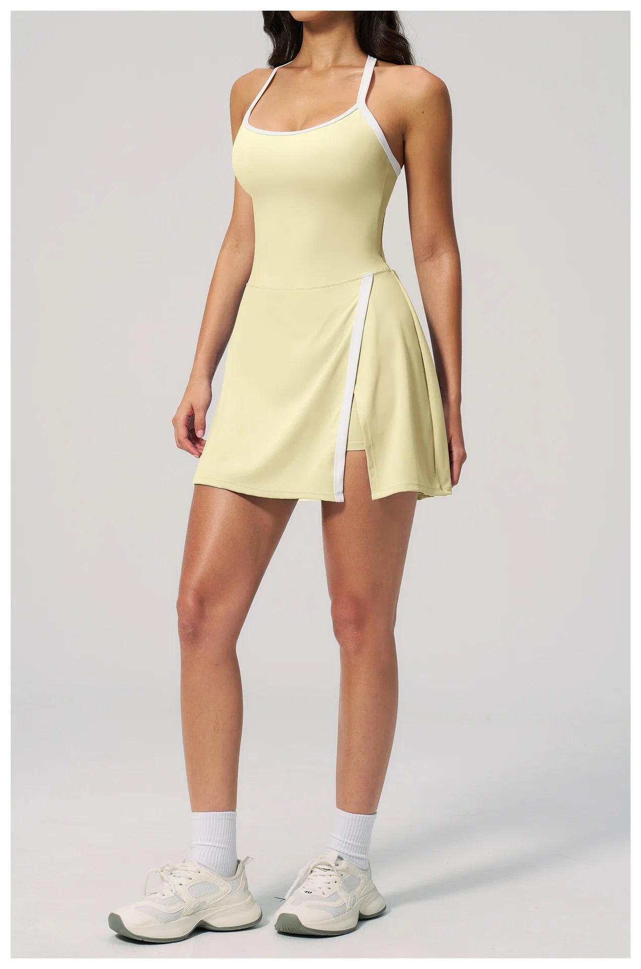 Custom LOGO women's nude yoga dress hollow breathable slim fitness sports quick-drying short skirt