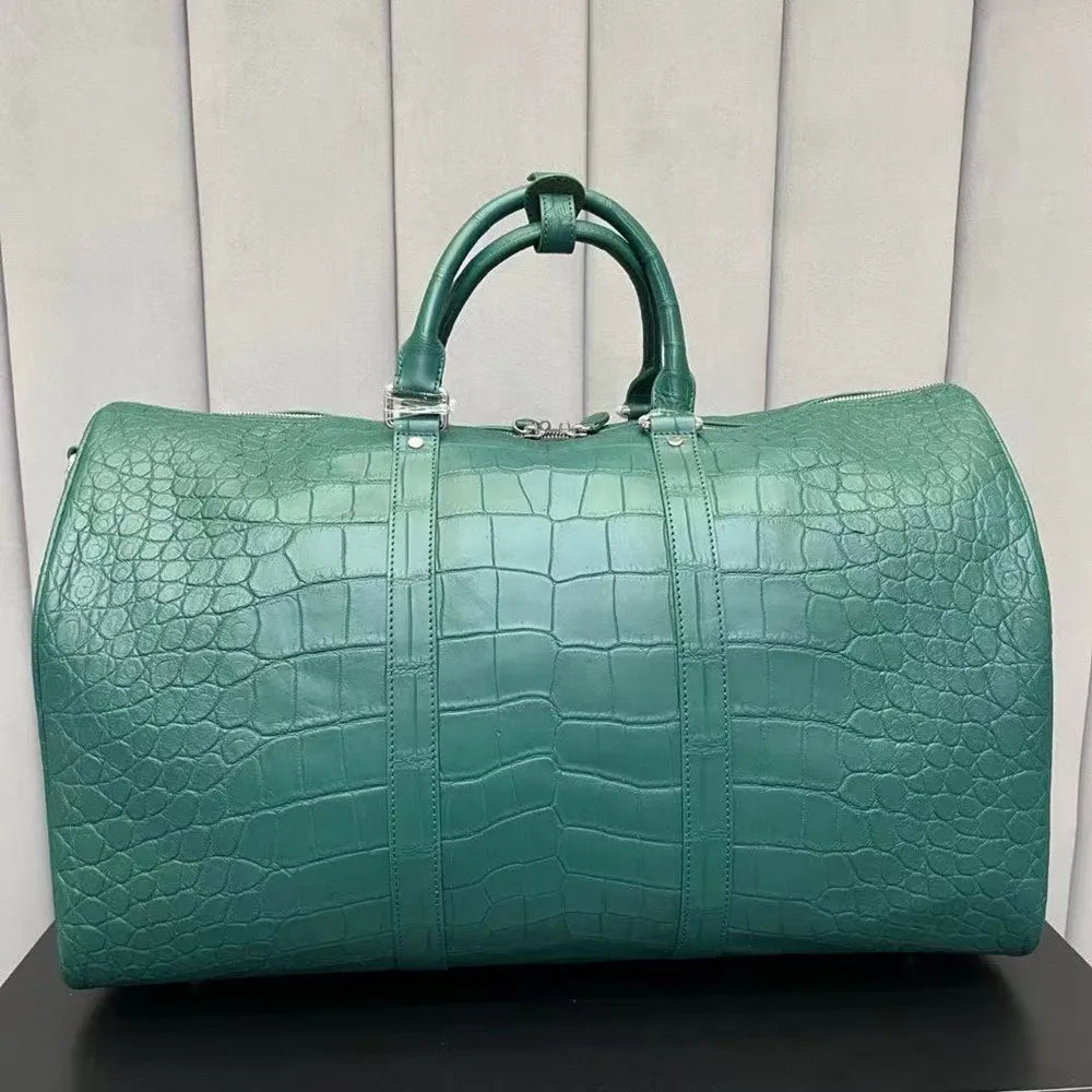 Authentic exotic crocodile belly leather men's large travel handbag real crocodile leather men's fashion luxury shoulder bag