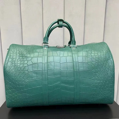 Authentic exotic crocodile belly leather men's large travel handbag real crocodile leather men's fashion luxury shoulder bag