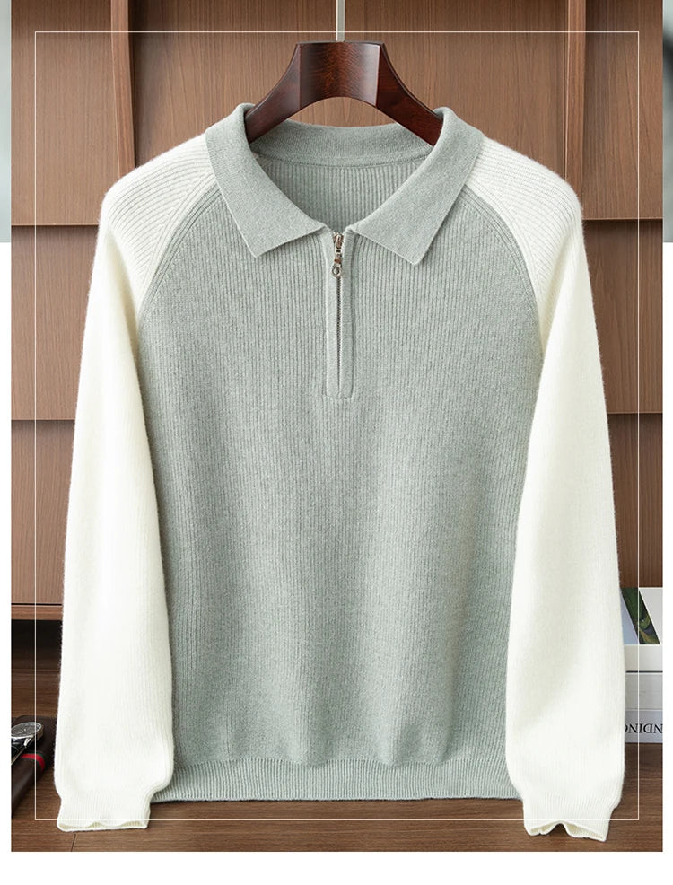 100% Cashmere Polo Sweater Autumn Winter Basic Smart Casual Long Sleeve Men's Pullover Cashmere Knitwear Soft Comfy Clothing Top