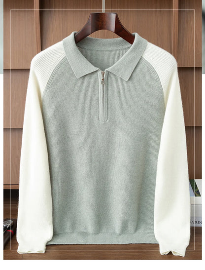 100% Cashmere Polo Sweater Autumn Winter Basic Smart Casual Long Sleeve Men's Pullover Cashmere Knitwear Soft Comfy Clothing Top