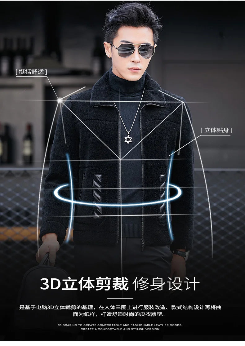 YOLANFAIRY Genuine Leather Men Sheep Sheared Grain Lamb Fur Coat Men Real Woolen Jackets Men's Clothing Mens Fur Jacket Coat