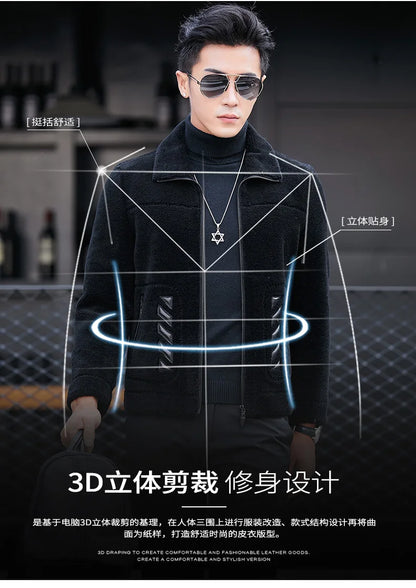 YOLANFAIRY Genuine Leather Men Sheep Sheared Grain Lamb Fur Coat Men Real Woolen Jackets Men's Clothing Mens Fur Jacket Coat