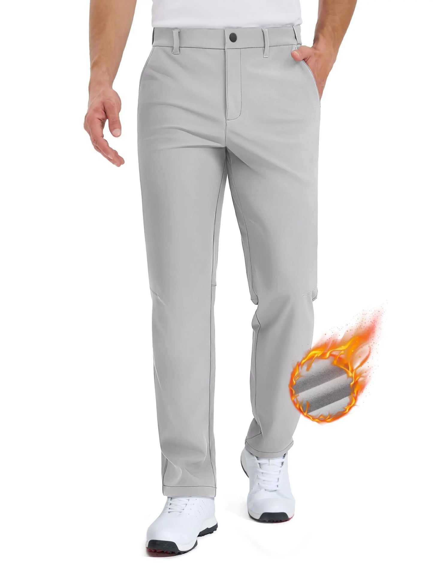TACVASEN Winter Golf Pants for Men Fleece Lined Work Business Casual Dress Slacks Water Resistant Stretch Warm Trousers